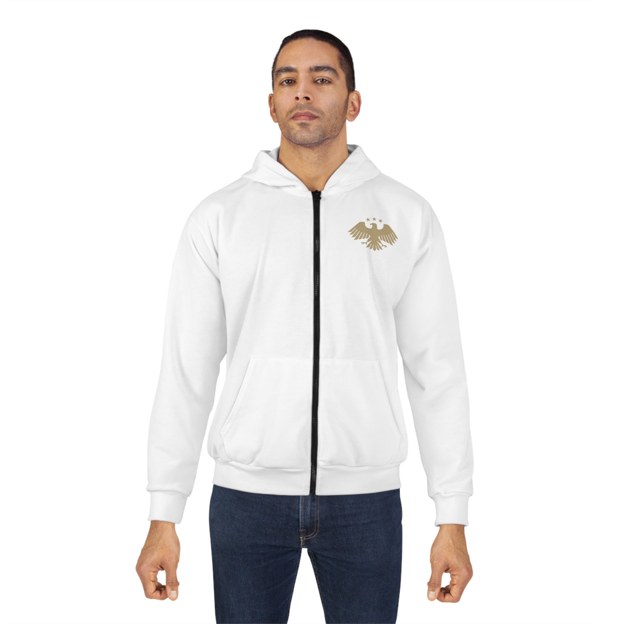 Eagle Emblem Unisex Zip Hoodie, Casual Outerwear, Gift for Nature Lovers, Fall Fashion, Sportswear